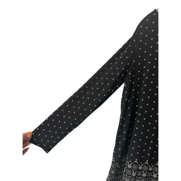J. Jill Tunic Black Tan Crew‎ Neck Printed Soft Casual Long Sleeve Top Medium - Picture 7 of 12